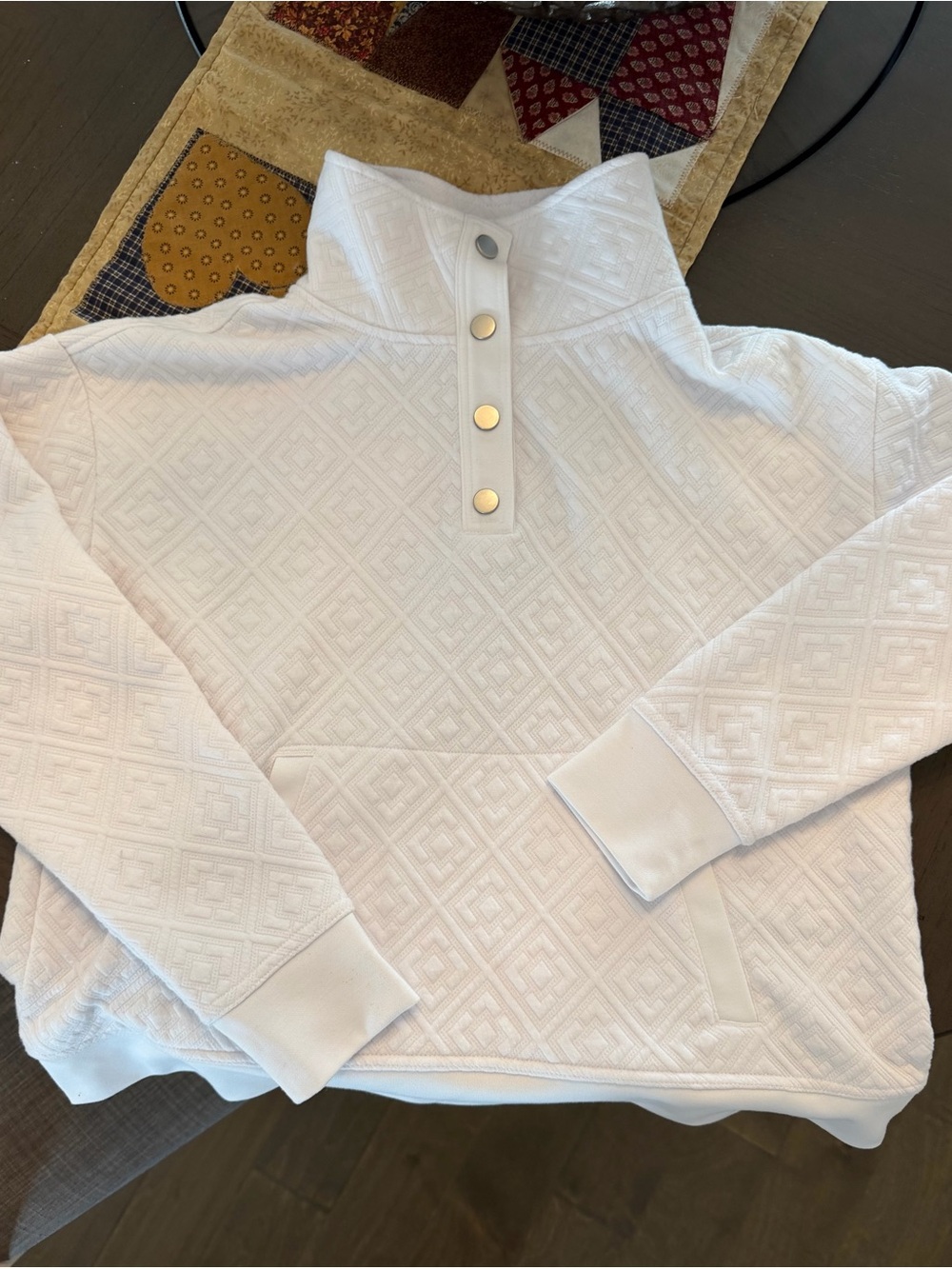 Tommy Bahama White Textured Snap-Front Funnel Neck Pullover